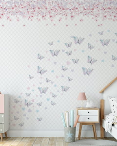 Papel de Parede Infantil Borboletas e Flores