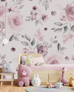 Papel de Parede Infantil Lavável Floral Rosas