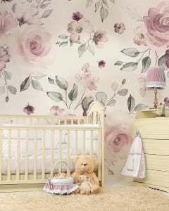 Papel de Parede Infantil Lavável Floral Rosas