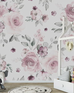 Papel de Parede Infantil Lavável Floral Rosas