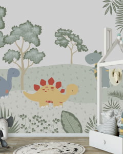 Papel de Parede Infantil Dinossauros na Floresta