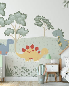 Papel de Parede Infantil Dinossauros na Floresta