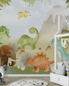 Papel de Parede Infantil Safári  Dinossauros na Floresta