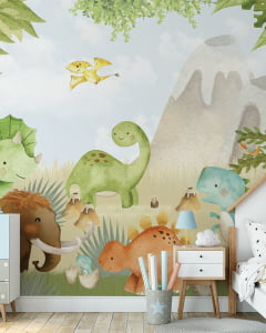 Papel de Parede Infantil Safari Dinossauros na Floresta - VR343