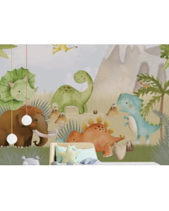 Papel de Parede Infantil Safári  Dinossauros na Floresta