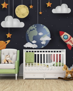 Papel de Parede Infantil Foguete Espacial