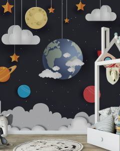 Papel de Parede Infantil Foguete Espacial