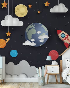 Papel de Parede Infantil Foguete Espacial