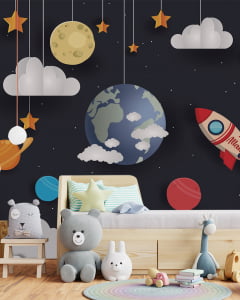 Papel de Parede Infantil Foguete Espacial