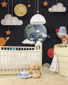 Papel de Parede Infantil Foguete Espacial