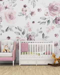 Papel de Parede Infantil Floral Rosas Aquarela - VR317