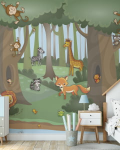 Papel de Parede Infantil Safari Animais na Floresta - VR125