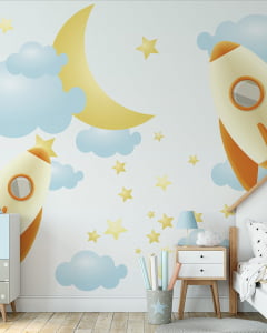 Papel de Parede Infantil Foguete Espacial