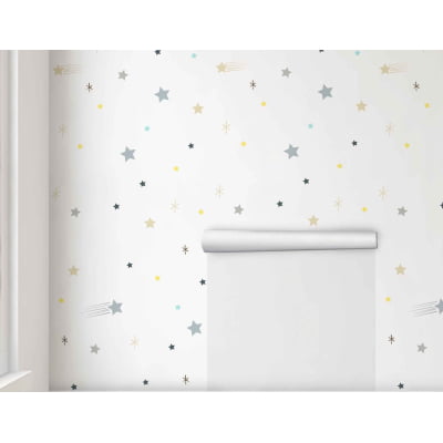 Papel de Parede Estrelas Infantil Colorido Rolo 3m - VRC666