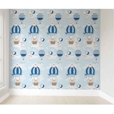 Papel de Parede Ovelhas Balões Azul Rolo 3m - VRC309