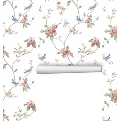 Papel de Parede Flores Pássaros Delicado Menina Rolo 3m