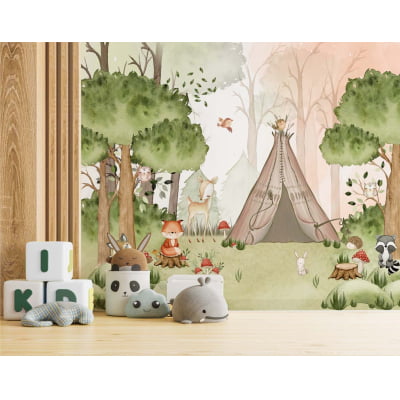 Papel de Parede Infantil Safari Bosque Raposa Verde - VR741