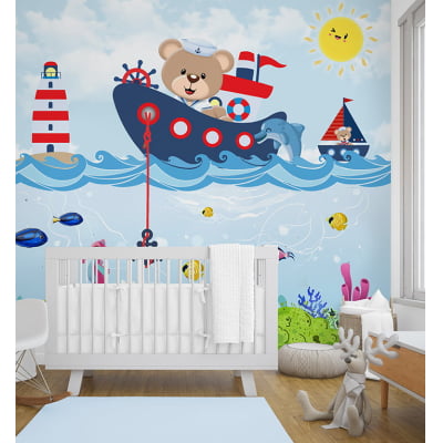 Papel de Parede Infantil Ursinho Marinheiro