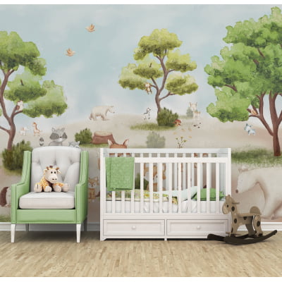 Papel De Parede Animais Safari Raposa Quarto Infantil Bebê- VR594