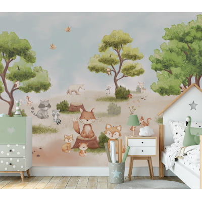 Papel De Parede Animais Safari Raposa Quarto Infantil Bebê- VR594