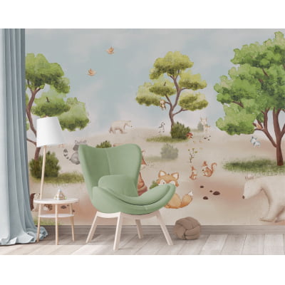 Papel De Parede Animais Safari Raposa Quarto Infantil Bebê- VR594