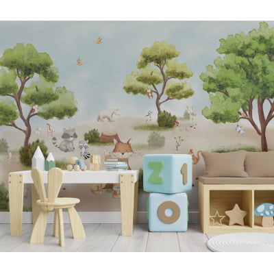 Papel De Parede Animais Safari Raposa Quarto Infantil Bebê- VR594