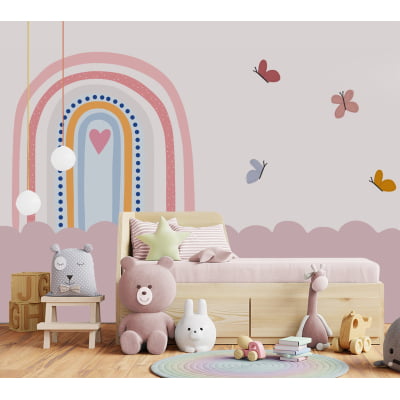 Papel de parede Arco Íris e Borboletas Infantil menina - VR569