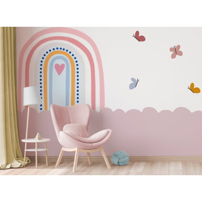 Papel de parede Arco Íris e Borboletas Infantil menina - VR569