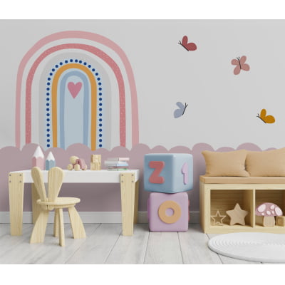 Papel de parede Arco Íris e Borboletas Infantil menina - VR569