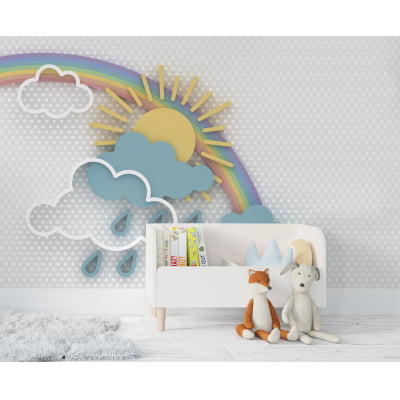 Papel De Parede Arco Íris Nuvem Sol Quarto De Bebê VR358