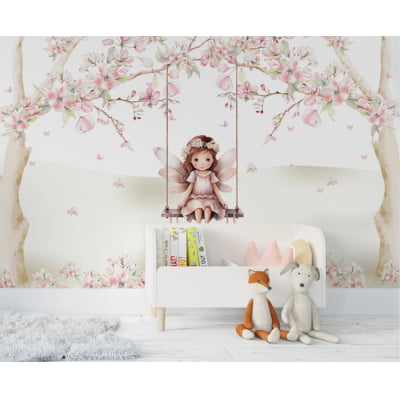 Papel De Parede Árvores Fada Balanço Floral Infantil - VR623