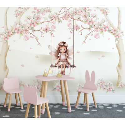 Papel De Parede Árvores Fada Balanço Floral Infantil - VR623