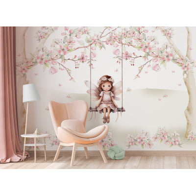 Papel De Parede Árvores Fada Balanço Floral Infantil - VR623