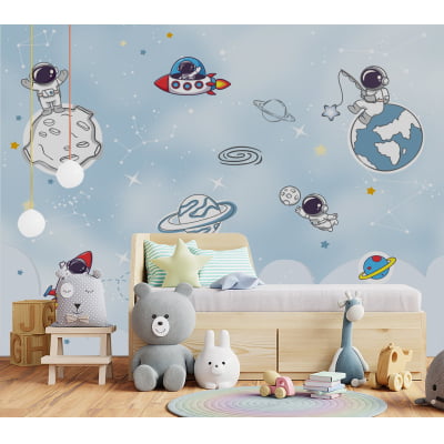 Papel de Parede Astronauta Espaço Sideral Planetas Infantil bebê - VR704