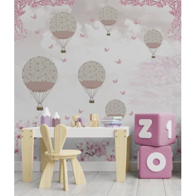 Papel de Parede autocolante quarto infantil balões floral rosa - VR659