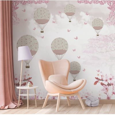 Papel de Parede autocolante quarto infantil balões floral rosa - VR659