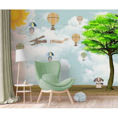 Papel de Parede autocolante quarto infantil floresta ursinho baloeiro - VR670