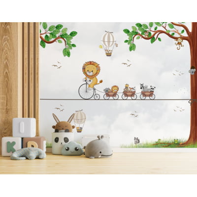 Papel de Parede autocolante quarto infantil safari árvore floresta animais - VR654