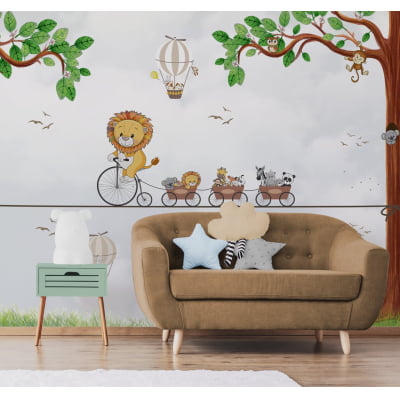 Papel de Parede autocolante quarto infantil safari árvore floresta animais - VR654