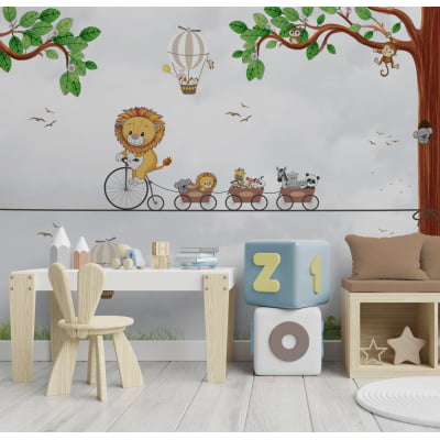 Papel de Parede autocolante quarto infantil safari árvore floresta animais - VR654