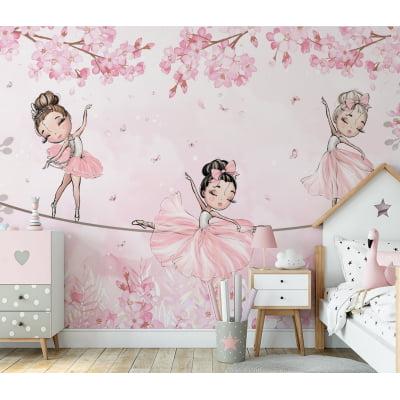 Papel De Parede bailarinas jardim flores rosa feminino - VR706