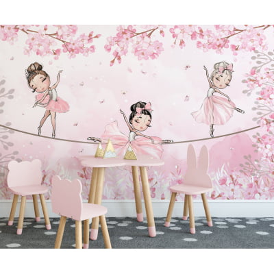 Papel De Parede bailarinas jardim flores rosa feminino - VR706