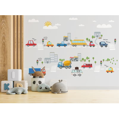 Papel de Parede carrinhos cidade infantil bebê  - VR697