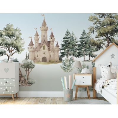 Papel De Parede Castelo Floresta Medieval Infantil - Vr726