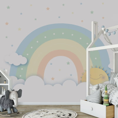 Papel De Parede Céu Arco-íris Colorido Infantil Bebê - VR622