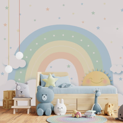 Papel De Parede Céu Arco-íris Colorido Infantil Bebê - VR622