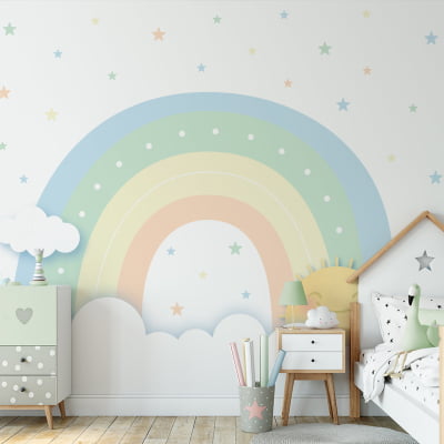 Papel De Parede Céu Arco-íris Colorido Infantil Bebê - VR622