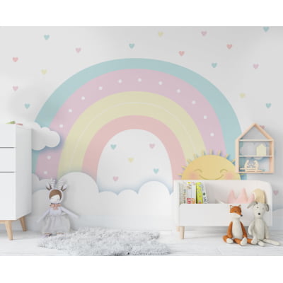 Papel De Parede Céu Arco-íris Colorido Infantil Bebê - VR622