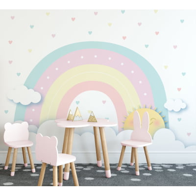 Papel De Parede Céu Arco-íris Colorido Infantil Bebê - VR622