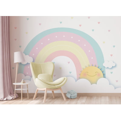 Papel De Parede Céu Arco-íris Colorido Infantil Bebê - VR622